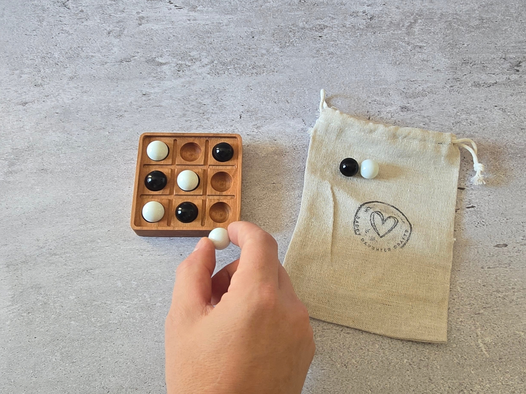 Marble Tic Tac Toe Game | Hardwood Travel Game | Screen Free Gift