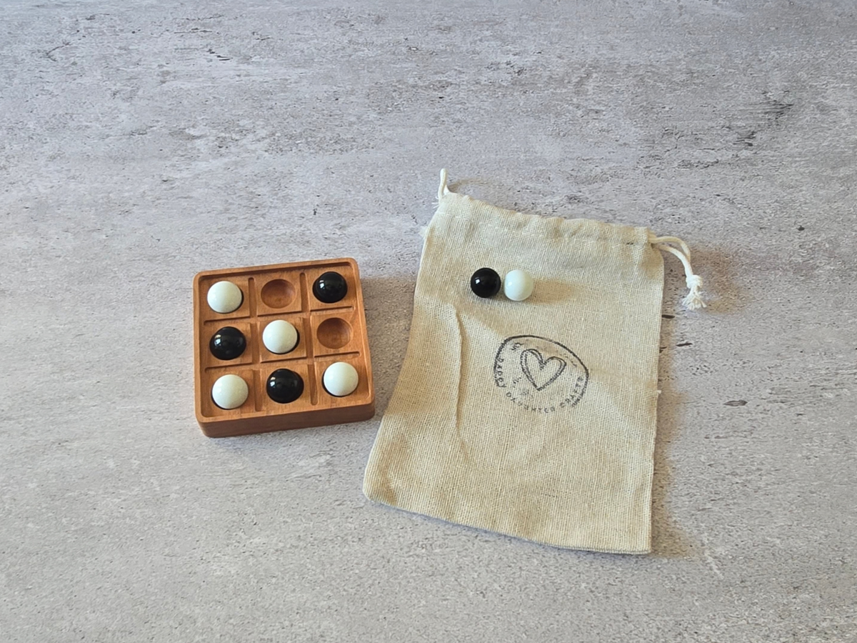 Marble Tic Tac Toe Game | Hardwood Travel Game | Screen Free Gift