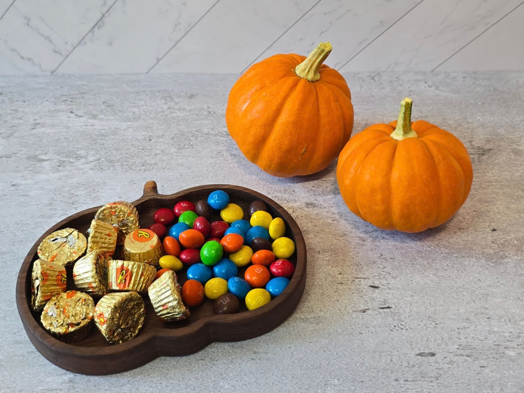 3-Pack Wooden Pumpkin Candy Dish
